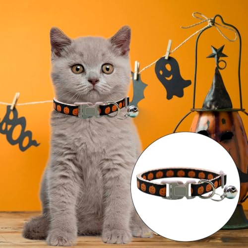 Cat Collar Breakaway, Lightweight Comfort Adjustable Size Halloween Pet Collar with Removable Bells,Quick Release Imitation Nylon Collar for Small & Big Cats - image 2