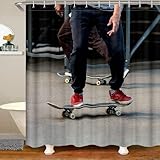 Duschvorhang 120x180 Skateboard, 3D Shower Curtains Skateboard Duschvorhänge Anti Schimmel Wasserdicht, Badewanne Vorhang Waschbare Badezimmer Gardinen mit 8 Haken vq730
