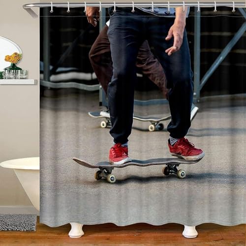 Duschvorhang 120x180 Skateboard, 3D Shower Curtains Skateboard Duschvorhänge Anti Schimmel Wasserdicht, Badewanne Vorhang Waschbare Badezimmer Gardinen mit 8 Haken vq730