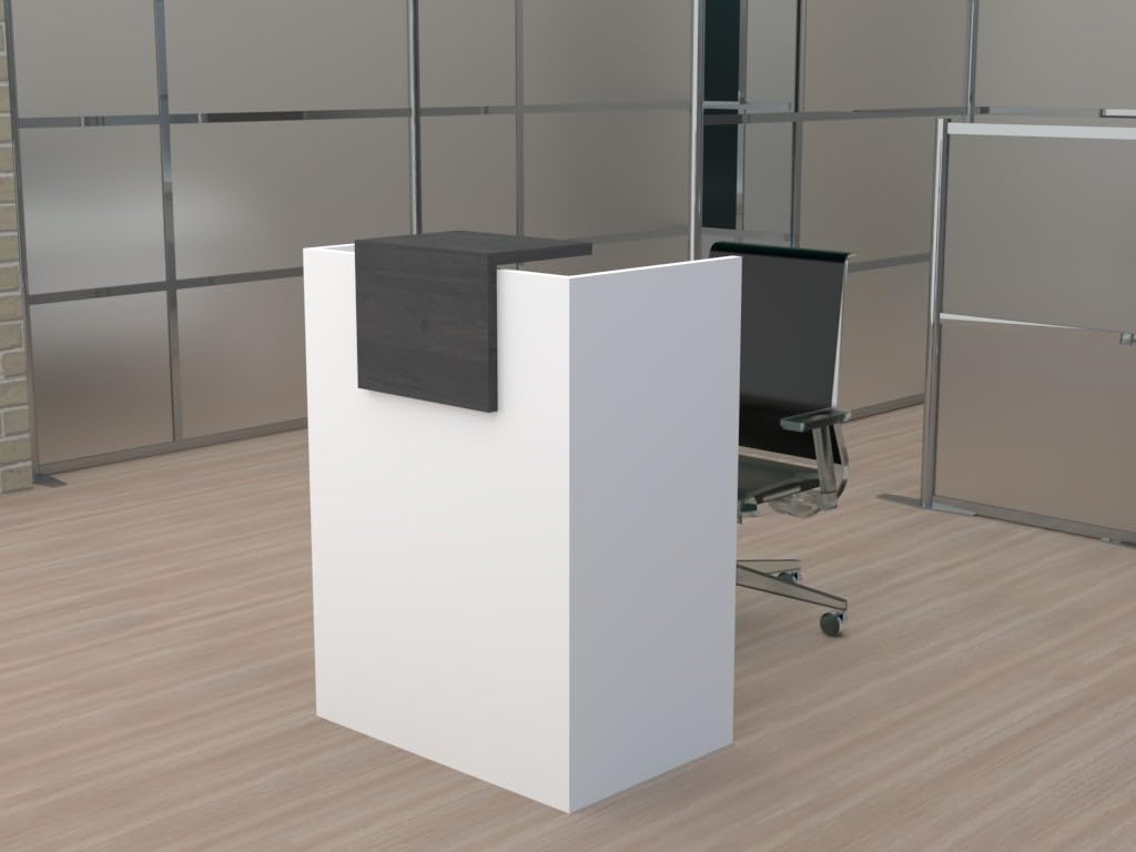 MOSTRADOR de Recepción y Oficina. Fácil Montaje. 80X105X50CM con Cierres Laterales y embellecedor 30x40CM Color Roble Azabache. Fabricado en España. Envío a Toda la península.