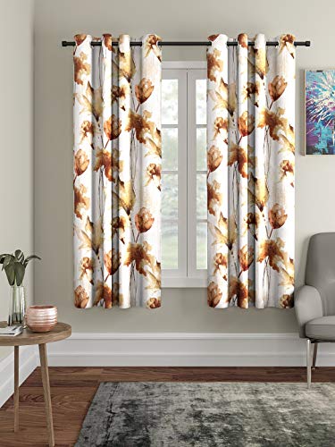 Image of Home Sizzler Abstract Flower 4 Piece Brown Window Curtain, 5 feet