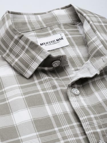 Image of Majestic Man Men Comfort Slim Fit Opaque Checked Cotton Casual Shirt