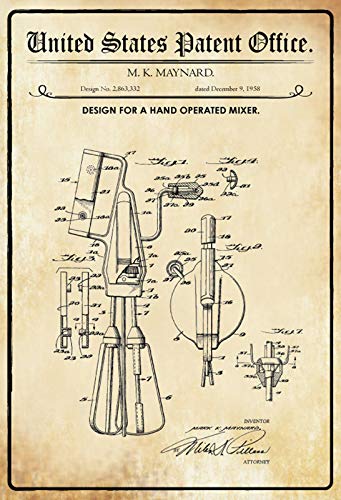 Patent Entwurf für Handmixer Blechschild Schild gewölbt Metal Sign 20 x 30 cm