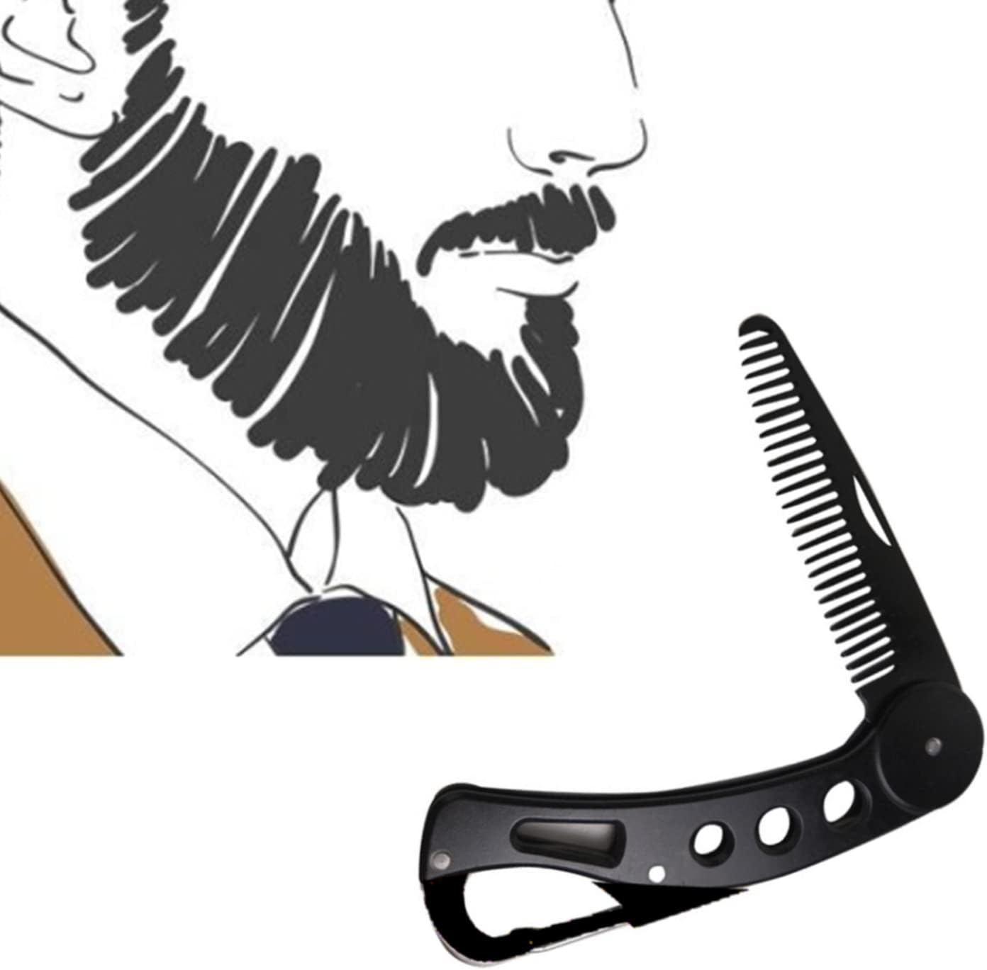Stainless Steel Folding Beard Comb, Antistatic Beard for Men Grooming