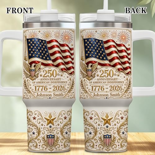 Image of Personalized 250th Anniversary Of America Tumbler - Custom Patriotic USA Flag 1776-2026 Gifts - 3D Effect US Eagle Freedom Cup 40oz A3 - American Independence Celebration Gifts For Men Women