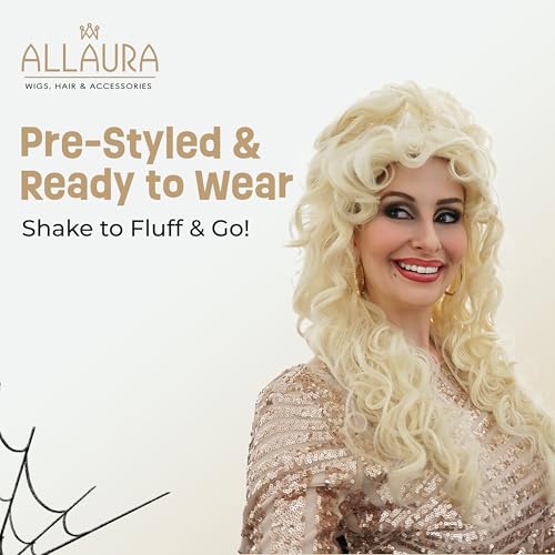 Image of ALLAURA Realistic Dolly Long Blonde Curly Hair Wig for Women & Kids - Heat-Resistant, Restyle & Reuse - Ideal for Cosplay, Anime, Costume Parties - Compatible with Dolly Wig Hairstyles and Accessories