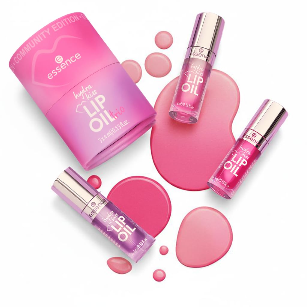 essence hydra kiss LIP OIL trio huiles à lèvres, avec huiles, brillant, sensation de rosée, scintillant (12ml)