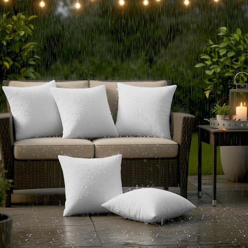 Image of Utopia Bedding Outdoor Pillow Inserts 18 x 18 Inches (Pack of 2, White), Water Resistant Garden Throw Pillows for Patio and Porch Furniture