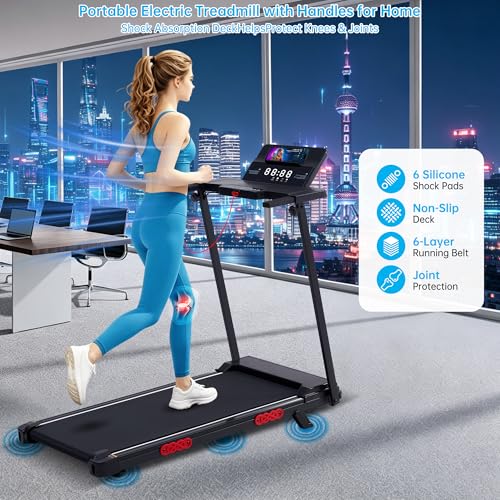Image of Electric Treadmills for Home Exercising, 0.6-10MPH Portable Treadmills for Home Small Spaces, 3.5HP Mini Treadmills with Handles, 400LB Walking Pad Treadmill with Handle Bar and Incline