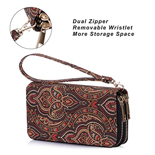 Image of Cellphone Wallet for Women Dual Zipper Long Purse with Removable Wristlet