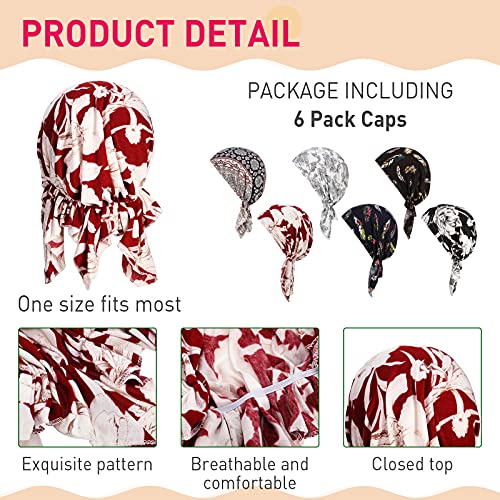 Geyoga 6 Pcs Women Head Scarf Pre-Tied Head Scarves Beanies Covers Cap Stretch Print Sleep Turban Hat Ruffle Beanie Scarf (Floral) #TOP6