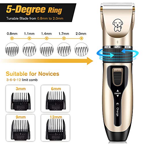 [2020 Upgrade] Dog Grooming Clippers, Professional 5-in-1Rechargeable Dog Hair Clippers Kit with Low Noise, Superior Painless Pet Hair Grooming/Trimming/Shaving, Perfect for Small Medium Dogs & Cat - Thumbnail 6