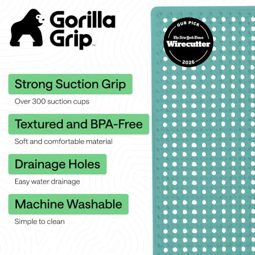 Image of GORILLA GRIP Bath Tub Shower Mat, Bathtub Floor Liner, 35x16 Turquoise