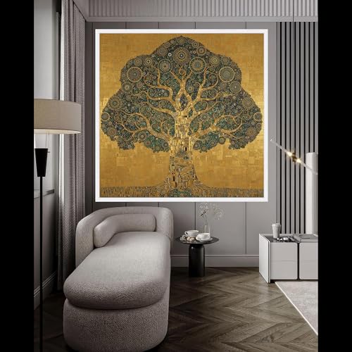 Arbre de Vie Doré Tableau Abstrait Nature Décoration Intérieure - 4