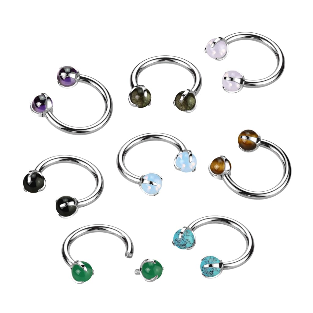 Paula & Fritz® Hufeisen UNIVERSAL Natur-Stein Circular Barbell Brustwarzen-Piercing Titan-IUM Grad 23 1,2-mm Stab-Dicke 3-mm Kugel-größe Set Septum