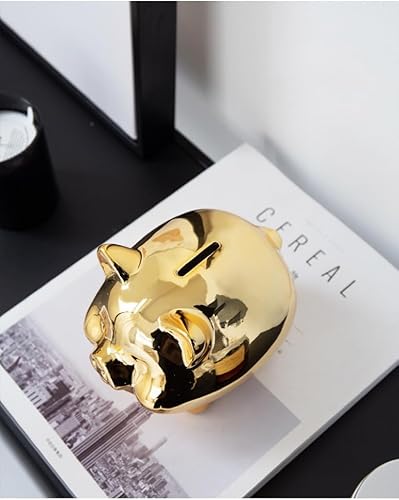 Miniatura 3 de Banco de dinero de cerámica para niños, tarro de almacenamiento de monedas, tarro de cumpleaños (alcancía - dorado)