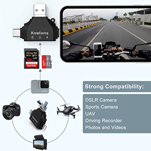 KOWLONE Lettore di Schede Memoria - SD Micro SD Adattatore USB 2.0 4in1 con OTG Funzione, USB/Micro USB/Type-C per PC e Notebook/Smartphone/Tablet
