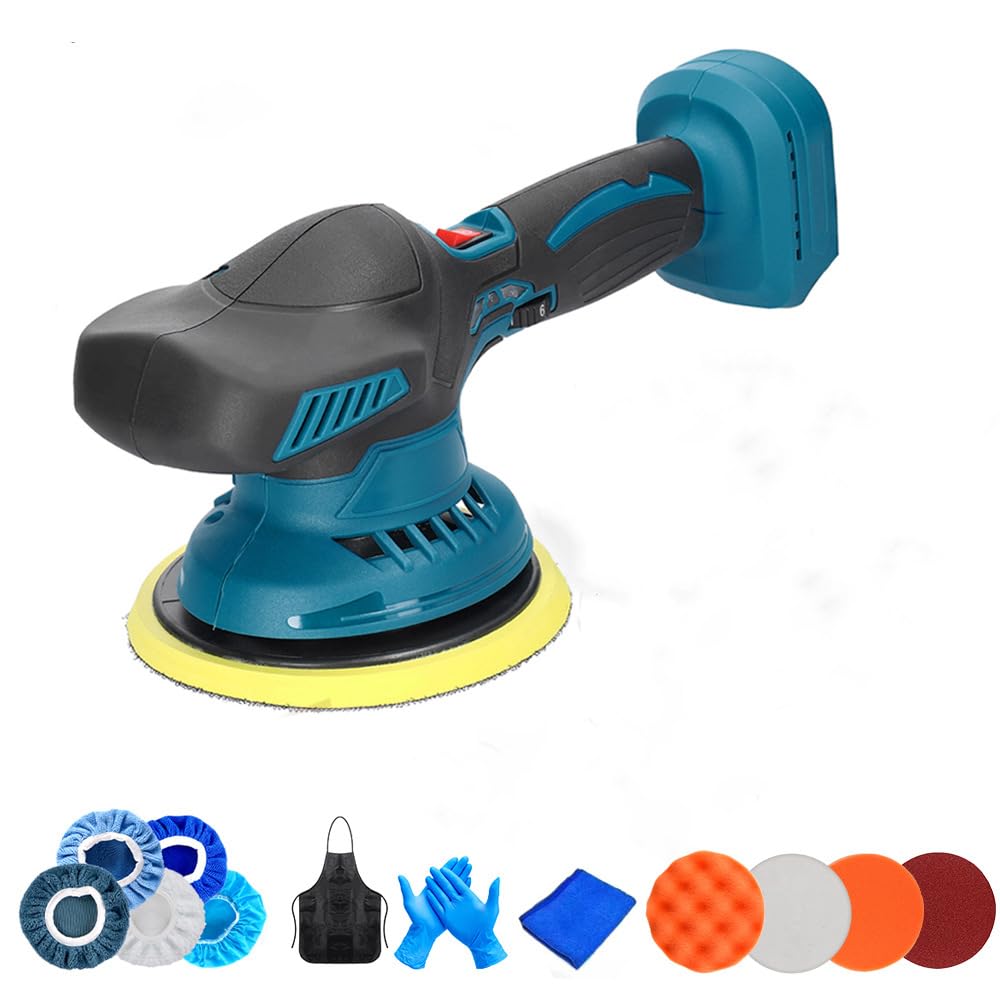 Polisseuse Sans Fil, Polisseuse Orbitale Voiture 6 Pouces Compatible avec Makita 18V Batterie, 6 Vitesses Variables 7000RPM Lustreuse Polisseuse Voiture, pour Nettoyage, Polissage (Piles non Incluses)