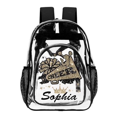 Custom Clear Cheer Kids' Backpack Large PVC Cheerleaders Cheering Sparkle Print Printing Transparent Daypack for Schools Stadium Concerts Work Clear/Old Gold Khaki Black Casual Pack