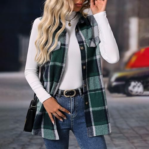 Trendy Plaid Vest for Women Casual Lapel Button Down Sleeveless Cardigan Fall Jacket Fashion Coat with Pockets2