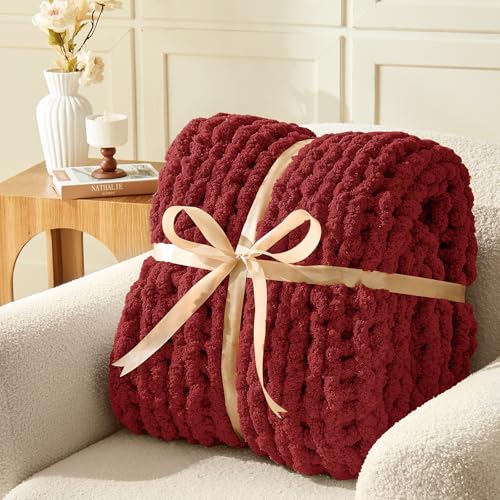 Image of Inhand Dark Red Chunky Chenille Yarn for Hand Knitting,Thick Bulky Mom Blanket Yarn for Crocheting,Soft Fluffy Yarn for Mother's Day Gifts and Crafts for Women /Grandma,8 Pack (29.5Yds /8.4oz Each)