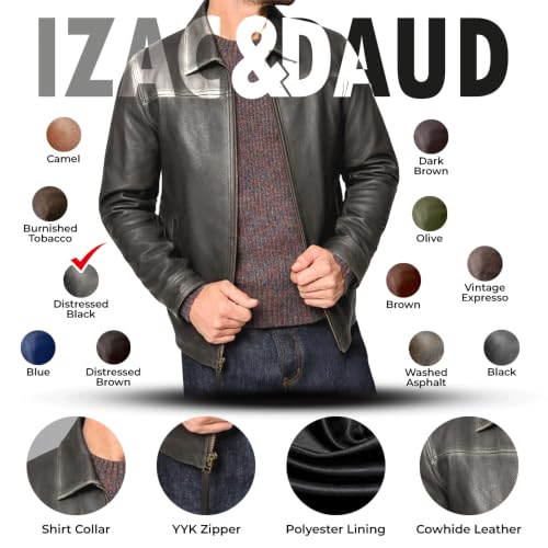 Image of Isaac & David Chicago Men's New Black /Brown Lambskin Leather Classic Open Bottom Jacket Motorcycle Vintage Racing Jacket