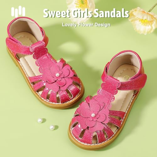 Image of Hehainom Toddler Girls Sandals Closed Toe Flats Dress Sandals Summer Flower Kids Shoes