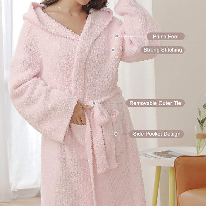 Image of bearberry Plush Hooded Bath Robe Women's Loungewear Sleep Robe Indoor Outfit