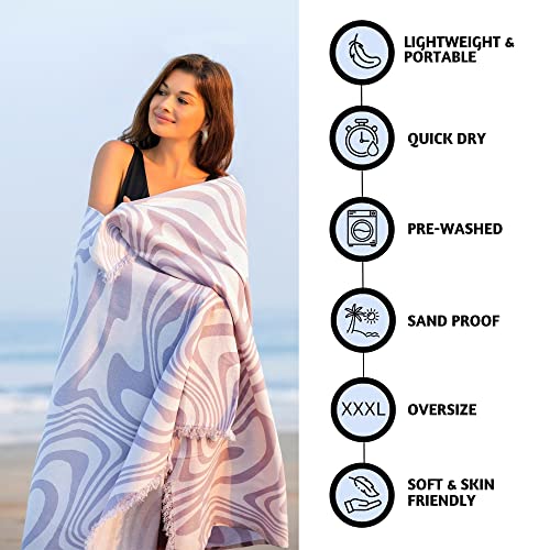 Folkulture Turkish Beach Towel For Adults With Tote Bag 40" X 72" Bath Towels, Beach Blanket Or Oversized Sandproof Beach Towels, 100% Cotton Quick Dry, Lightweight And Large, (Lilac) #TOP1