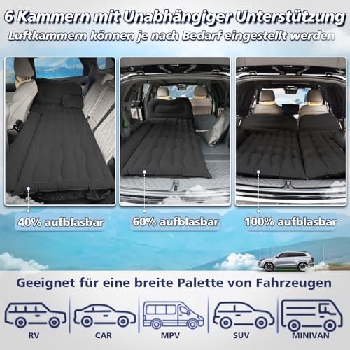 FORMIZON SUV Aufblasbare Matratze, 180 * 140cm Auto Luftmatratze, Aufblasbare Matratze Kofferraum mit Luftpumpe und 2 Kissen, Tragbare Doppelseitige Dickere Auto Bett für Reisen Camping Outdoor