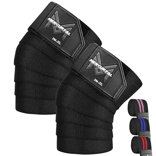MERCURYAL Pack 2 Rodillera Gimnasio Powerlifting, Elástico 2M – Rodilleras Gym - Rodillera Vendaje para Levantamiento de Pesas - Rodilleras Soporte para Musculación Squat Entrenamiento Fitness