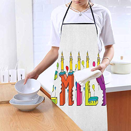 Emily Nail Tech Apron Large Front Pocket 18"x23" Cartoon Doodle Birthday Cake