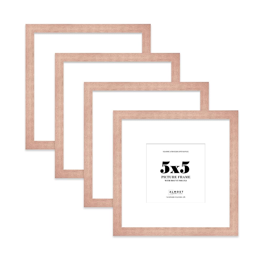 5x5 Bronze Picture Frame with Mount for 3x3 Photos, Prints - Modern Square Wall Frame, Set of 4