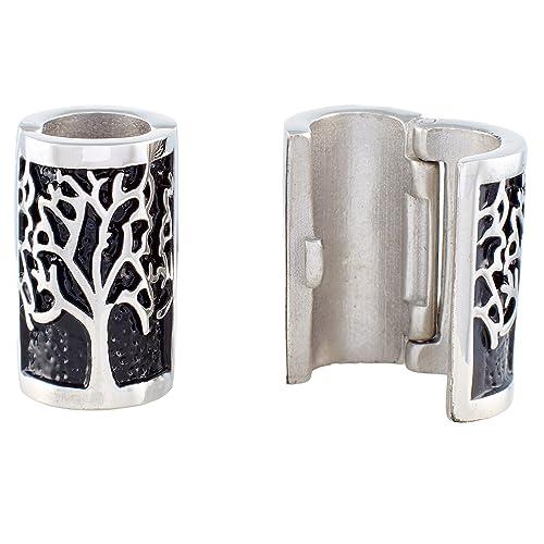 VALHALLA Opening Viking Beard Bead for Men 1pcs Viking Hair Accessories 8x12x20mm Tree of Life Silver Stainless Steel Large