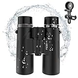FIZZOptics HD 10x42 Binoculars with Phone Adapter, Nitrogen-Filled IPX7 Waterproof, BAK4 16.5mm, FMC Lens with 18mm Eyecups, Compact Binocular with Low-Light Vision, Sharp Image