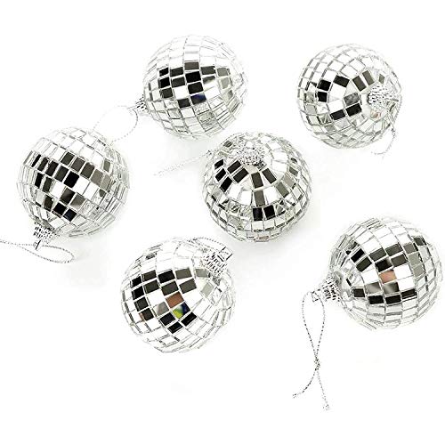 24 pcs 1.8 Inch Disco Ball Mirror Party Christmas Tree Ornament Decoration with Fastening Strap - Bright Reflective Mirror Disco Ball - for Holiday Wedding Party Dance and Music Festivals Decoration
