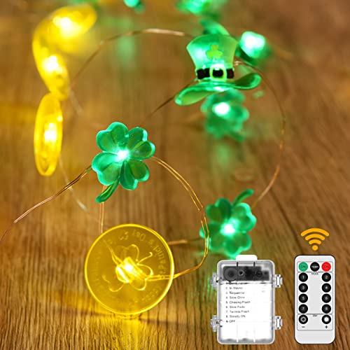 Chutoral Guirlande lumineuse de la Saint-Patrick, 3 m, 30 LED, alimentée par piles, guirlande lumineuse avec télécommande et 8 modes, mini lumières LED vertes pour décoration de jardin irlandaise Cover