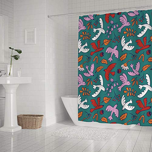 Rideau de douche imperméable oiseaux 150x180 cm pour salle de bain - 3