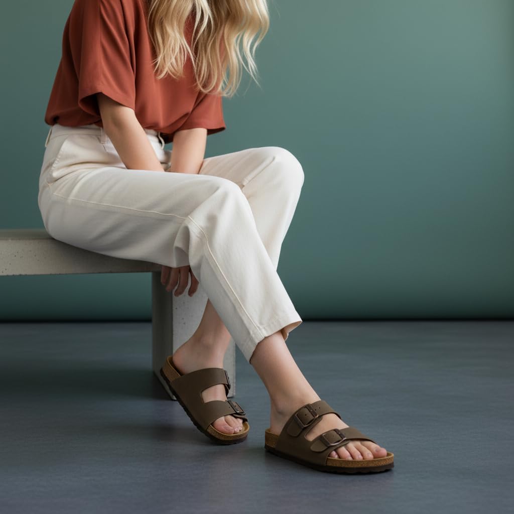 CUSHIONAIRE Lane Cork Footbed Sandals for Women – Comfortable Double Buckle Slip-On with Genuine Suede Footbed & Arch Support Slides for Women Footwear - Image 8