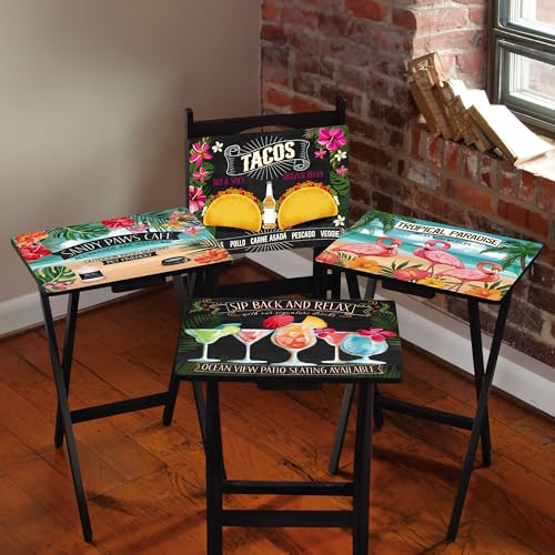 Cape Craftsmen Classic TV Trays Table | Set of 4 | Rectangular Folding Couch Trays | Easy Storage Decorative Portabe Serving Tables for Home Activities (Beach Vacation)