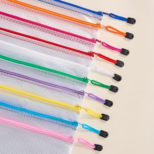 Image of JARLINK A4 Letter Size 24 Pack 10 Colors Zipper Mesh Document Pouch, Mesh Bags for Board Games & Puzzles, Waterproof Document Zipper Pouches for Office School Supplies, Toys, Cosmetics Travel Storage