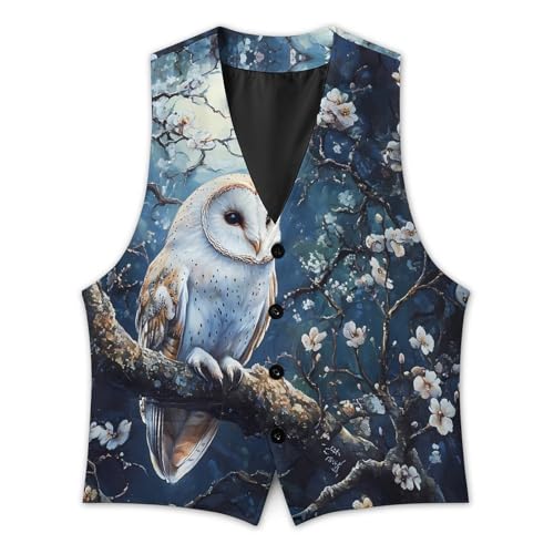 Owl Flowers Moon Trendy Vest Suit for Men V Neck Formal Dress Waistcoat Vests Business Slim Fit2