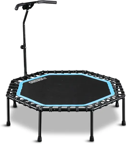 ONETWOFIT 51" Silent Trampoline with Adjustable Handle Bar, Fitness Trampoline Bungee Rebounder Jumping Cardio Trainer Workout for Adults…