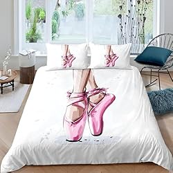 Funda Nordica Para Cama 105 BJCJGGL Fundas Nordicas 105 Zapatillas De Ballet Blancas Ropa de Cama 105 para Niñas Niños con Cremallera Suave Transpirable Microfibra Fundas Nordicas 180x220 cm + 2 Fundas de Almohada 50x80 cm