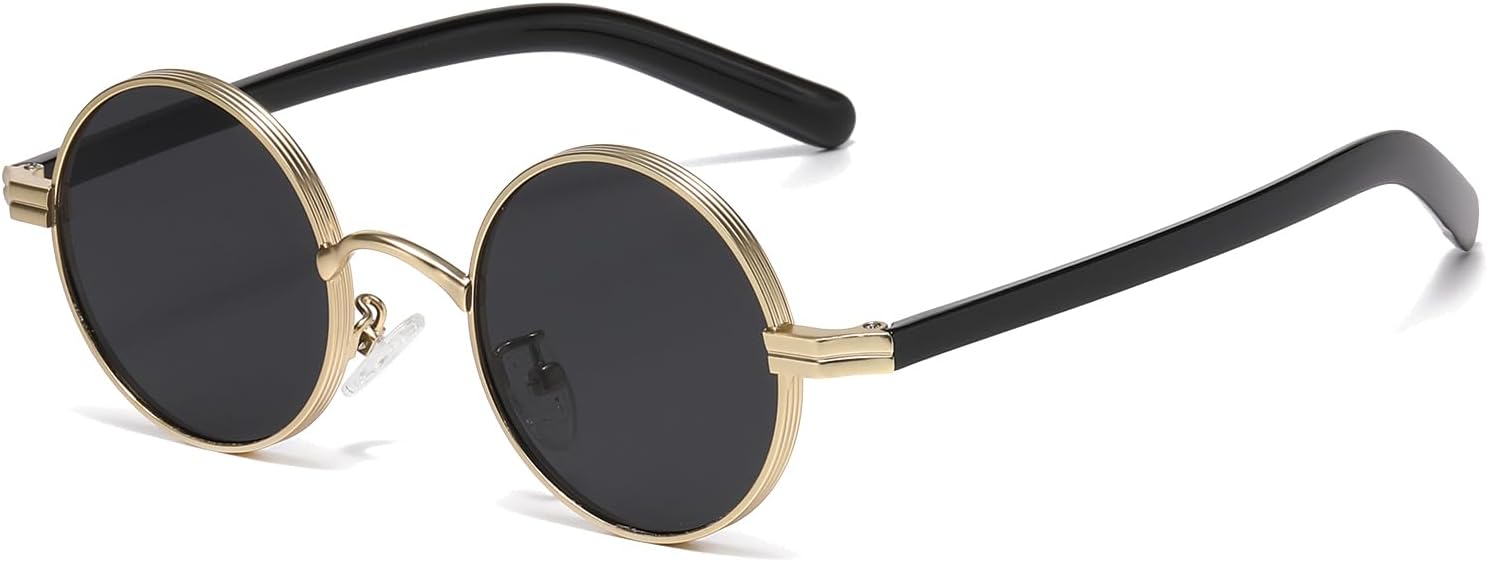 LJCZKA Retro Round Sunglasses for Men Women Vintage Small Circular Shades Metal Frame with UV400 Protection