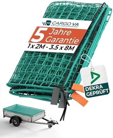 CargoVA® Intelligentes Anhängernetz 1,5x2,2M [DEKRA Geprüft] - Hängernetz mit Gummiseil und Eckenmarkierung - zur perfekten Ladungssicherung