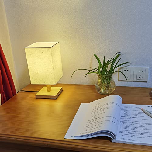 Vizty Table Lamps Set Of 2,Wooden Beside Lamps With Fabric Shade,Modern Desk Lamps For Living Room Bedroom Office (Bulbs Not Included) (Square) #TOP3