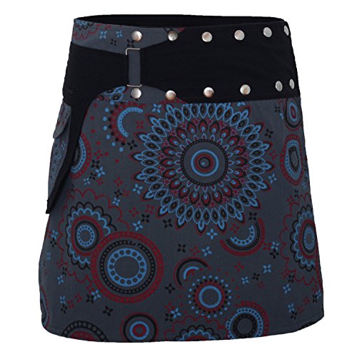 PUREWONDER Damen Wickelrock aus Baumwolle mit Knöpfen sk112 Grau...