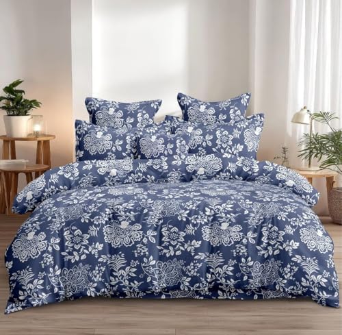 Image of 300 TC Microfiber XXL Soft Cotton Super King Size Bedsheet for Double Bed, King Size 108 Inches X 108 Inches, 9 Feet, 275 X 275 cm with 2 Large Size Pillow Covers |JP-Blue