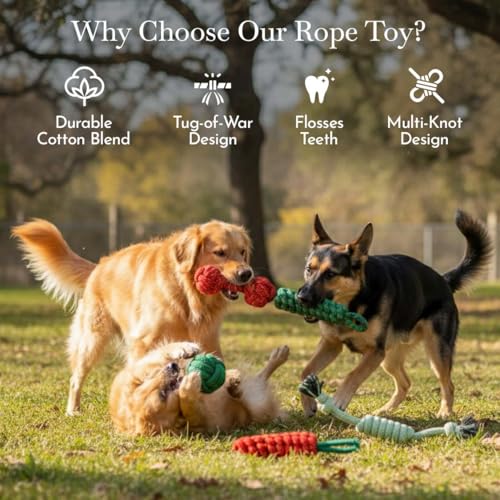Image of PETS EMPIRE Dog Chew Toys with Knots Combo of 5 Ropes All Puppy Breeds & Aggressive Chewers, Teething Rope, Fetching Rope Dog Toy for Interactive Play and Training